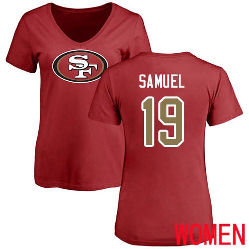 San Francisco 49ers Red Women Deebo Samuel Name and Number Logo #19 NFL T Shirt